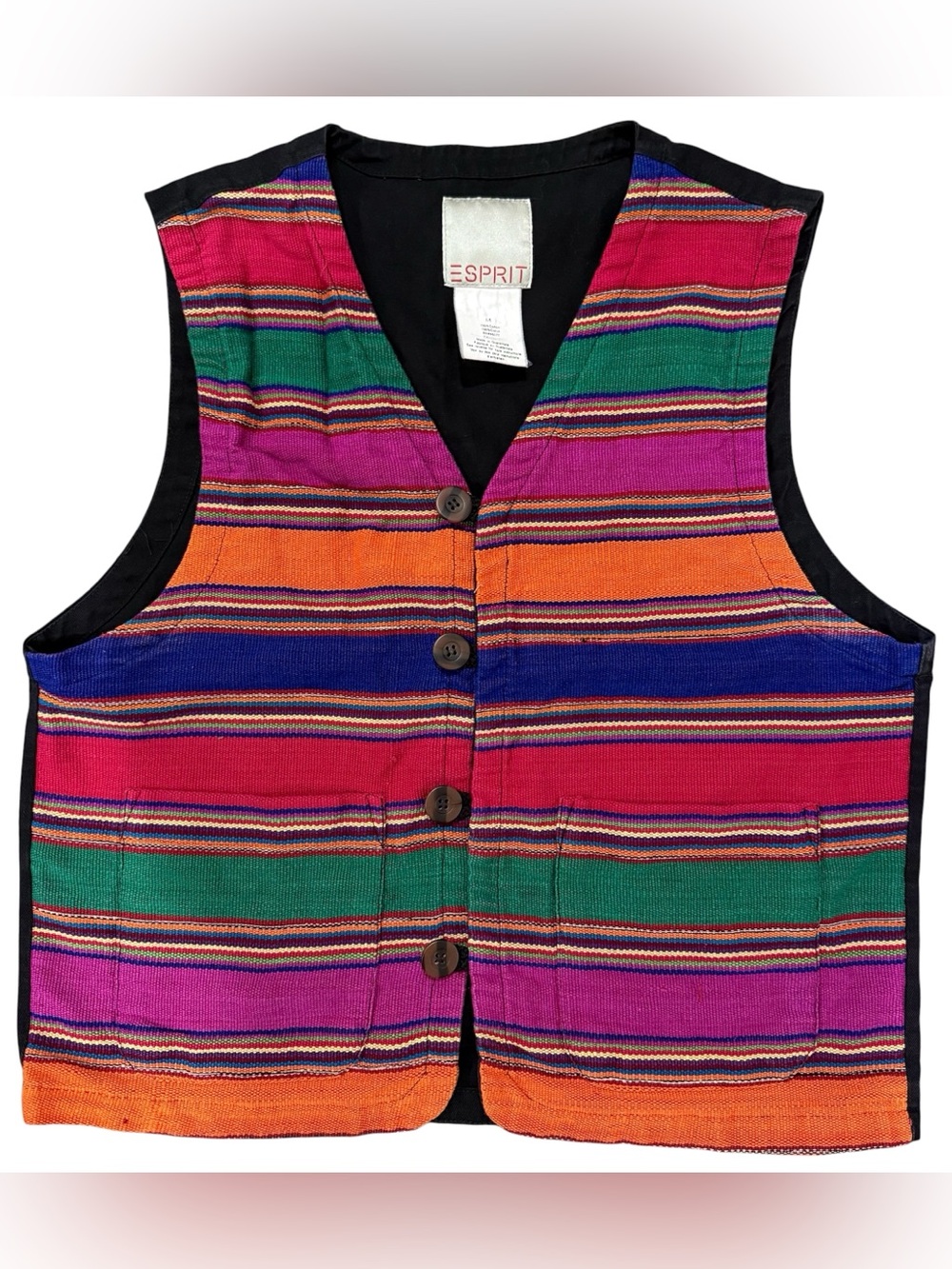 Esprit Vest Women Medium Multi Color Vintage 90s Woven Striped Boho